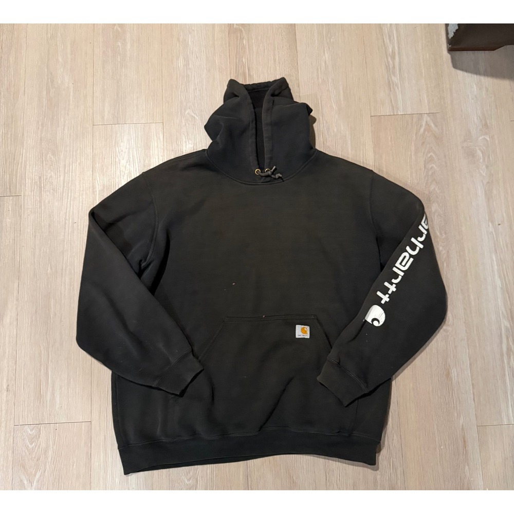 Carhartt Sleeve Logo Hoodie Mens XL Black Original Fit Heavyweight Pullover - Picture 1 of 5